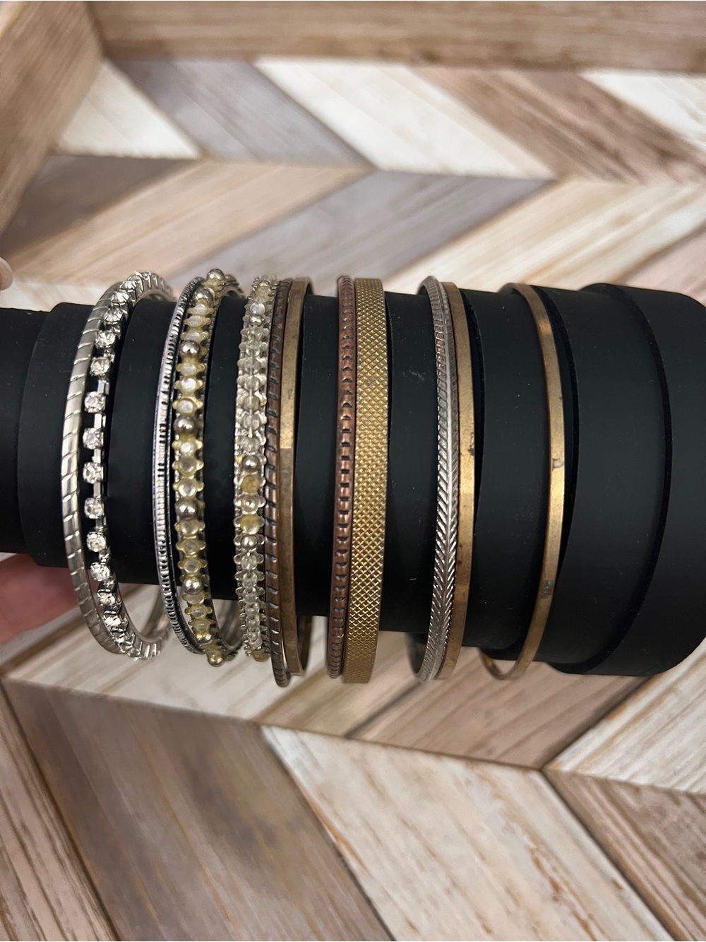 Bangle Bracelet Set - Mixed Metal and Crystal Stackable